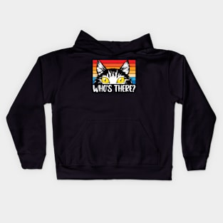 WHO'S THERE? Retro Black Cat,Cat paws, For lovers of cat paws Kids Hoodie